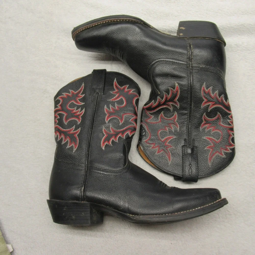 Ariat Western Boots Youth 4 Black Red Leather Cowboy Square‎ Toe Rodeo